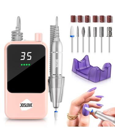 JOSLOVE Electric Nail Drill Machine  35000RPM Professional Efile Nail Drill Kit  Rechargeable Nail File Manicure Pedicure Tools for Acrylic Nails Gel Polishing Removing with Nail Drill Bits Pink J-pink