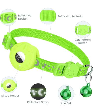Airtag Cat Collar with Holder & Bell | Reflective Safety Neck Band for Kittens & Puppies - Green - Buy Online on SooperMarket.com
