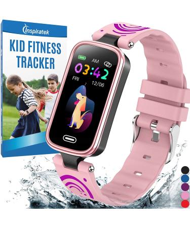 Inspiratek Kids Fitness Tracker for Age 5-16ï¼Œ2022 Upgraded Tracker Kids Watchï¼ŒWaterproof Watch for Kids with Pedometerï¼ŒSleep Monitor & Calorie Counterï¼ŒFitness Watch for Kids Girls Boys Teen (Pink)