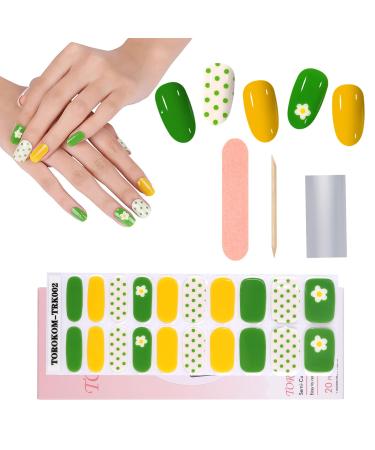 EBANKU Semi Cured Gel Nail Strips Black Gel Nail Strips Long Lasting Waterproof Real Nail Polish Strips Wraps Stickers with Cuticle Stick Nail File Nail Wipes & Sealing(UV/LED Lamp Required) Green and Yellow