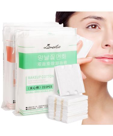 Noverlife 444PCS Makeup Cotton Pads  Facial Eye Makeup Remover Pads  Natural Premium Square Cotton Puff  Double-Side Save Water Soft Gentle Makeup Tools