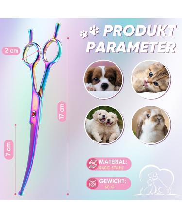 Professional Curved Dog Care Scissors - Safe Round Pointed Pet Fur Scissors for Dogs & Cats | Japanese 440C Stainless Steel | Rainbow Design - Buy Online on SooperMarket.com