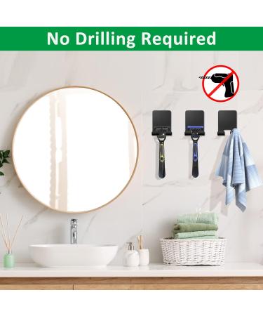 Premium Stainless Steel Razor Bracket Shower Hooks - 3-Piece Multi-Purpose Towel Holder Self-Adhesive & Drill-Free | Black Bathroom & Kitchen Organizer - Buy Online on SooperMarket.com