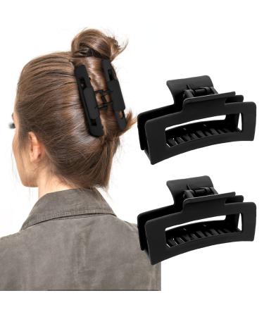 WLLHYF 2 Pieces Square Claw Clips 3.5 Inch Matte Non-slip Hair Clamps Medium Hair Claw Clips Fashion Strong Hold Banana Clips Thick Thin Hair Styling Accessories for Women Girls 2 Black