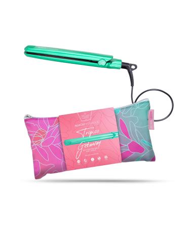 Almost Famous Tropico Getaway 0.5 inches Mini Tourmaline & Ceramic Hair Straightener Flat Iron with Stunning Travel Bag with Set Temperature All Hairstyles (Watermellow)