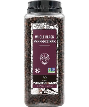 Soeos Black Peppercorns, 18oz (Pack of 1), Non-GMO, Kosher, Peppercorns Whole, Packed to Keep Peppers Fresh, Peppercorn for Grinder Refill 1.12 Pound (Pack of 1)