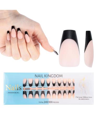 Shop 240PCS French Tips Gel x Nail Tips - Long Coffin Press On Nails in Black-Natural White | Pre-Applied Tip Primer & Base Coat for DIY Nail Extensions - Buy Online on SooperMarket.com