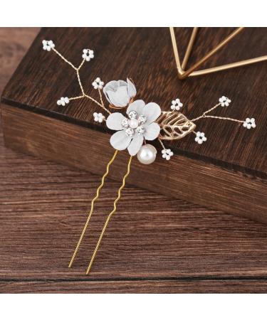 25 Pack Flower Leaf Pearl Bridal Hair Pins Clips - U-Shaped Barrettes with Rhinestone Crystal - Wedding Hair Accessories for Women, Girls, Brides - Buy Online on SooperMarket.com