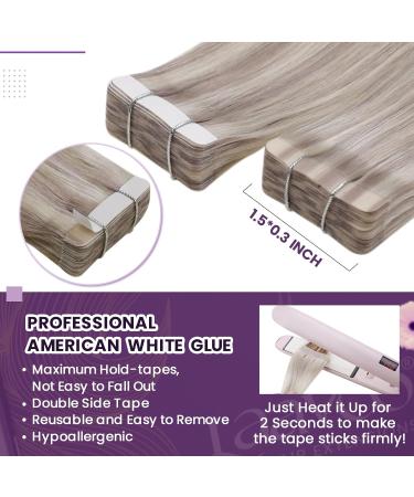 LAAVOO Tape-In Extensions | 60cm Real Hair | Ash Blonde & Platinum Blonde #18/613 | 20 Pieces 50g | Smooth Quality - Buy Online on SooperMarket.com