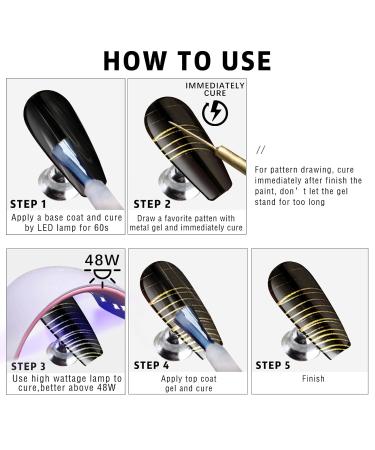 Metallic Mirror Painting Nail Polish - 2x12ml Silver & Gold - Chrome Effect Striper Gel with Brush for DIY Nail Art Manicure - Buy Online on SooperMarket.com