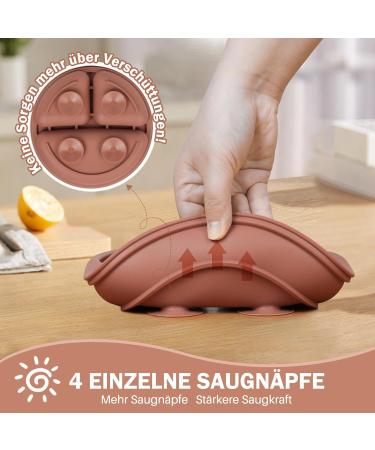 Baseola Silicone Baby Plate Set with Suction Cup & Lid | BPA-Free Divided Children's Dishes (3 Pieces Dark Green Brick Red Beige) - Perfect for Easy Mealtime - Buy Online on SooperMarket.com
