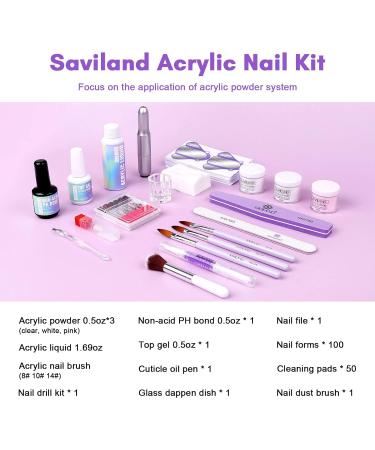 SAVILAND Acrylic Nail Kit with Nail Drill - Professional Acrylic Powder & Liquid Set for Beginners & Nail Salon - Clear White Pink - Complete DIY Nails Set - Buy Online on SooperMarket.com