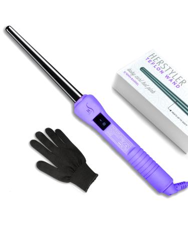 HerStyler Baby Curls Mini Curling Iron 9mm to 13mm Tapered Barrel Thin Curling Wand with Dual Voltage For Crowned Curls Purple