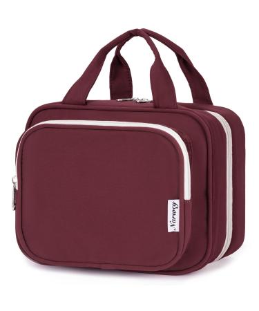 Narwey Hanging Travel Toiletry Bag for Women Wash Bag Cosmetics Makeup Bag Organizer for Travel Size Accessories Wine Red (Large)