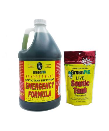 GREEN PIG Septic Tank Treatment Emergency Formula Quickly Breaks Down Clogged or Under-Performing Septic Tanks, Leach Lines and Fields, 1 Gallon 1 Gallon Tanks