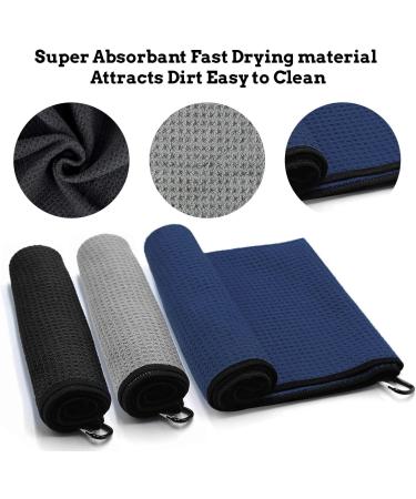 ToVii Golf Towel with Microfiber Waffle Pattern, Brush Tool Kit, Club Groove Cleaner, and Divot Tool - Navy | Golf Accessories for Men - Buy Online on SooperMarket.com