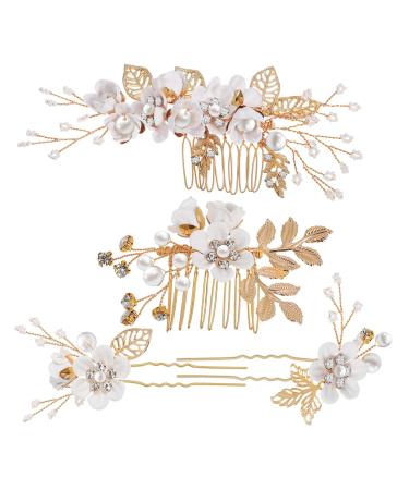 Gogogmee 1 Set Comb Set Hair Comb Clip Hair Flowers Bridal Hair Side Comb Bride Headdress Wedding Hair Comb Rhinestones Wedding Hair Clip Flower Hair Combs Women Flower Hairpins White Cloth