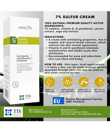 DermoTIS Sulphur 7% Cream for Oily Acne Seborrheic Skin Care Removes Skin Seborrheic Scales Exfoliating Properties Face and Body Unisex - Buy Online on SooperMarket.com