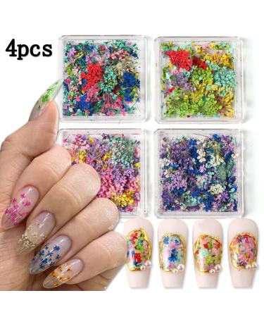 Buy 4Box 3D Dried Flowers Nail Art Stickers - Colorful DIY Mini Flower Petals for Nail Design - Natural Floral Decals for Manicure & Craft Accessories - Buy Online on SooperMarket.com