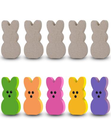 Easter Crafts  10 PCS Unfinished Wooden Bunnies with 3D Eyes for Kids Art and Craft Activity  Wood Bunny Cutouts for Peeps Decor