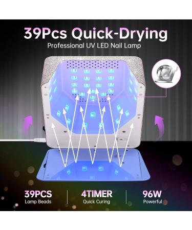 UV LED Nail Lamp 96W - Professional Quick Dry Curing Light for Salon & Home | 4 Timer Settings Auto Sensor A-white Sparkly Gel Polish Dryer - Buy Online on SooperMarket.com