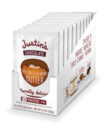 Justin's Chocolate Hazelnut & Almond Butter Squeeze Pack Organic Cocoa Gluten-free Responsibly Sourced Packaging May Vary 1.15 Ounce (Pack of 10)