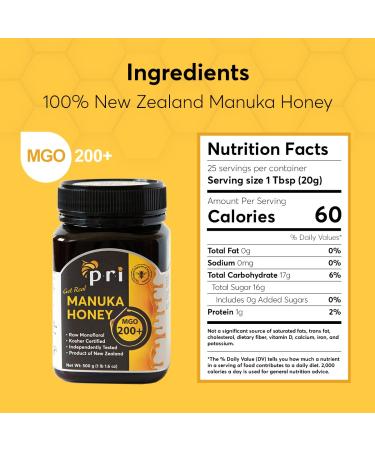 PRI Manuka Honey MGO 200+ | New Zealand Raw Monofloral - 500g - Buy Online on SooperMarket.com