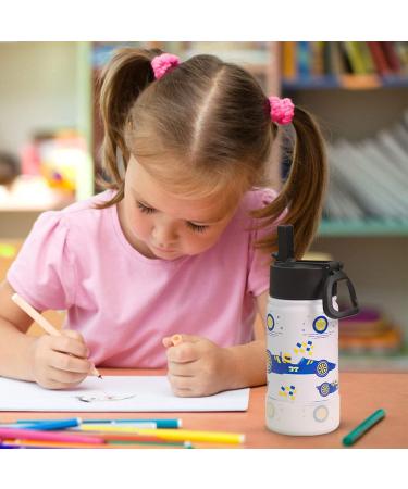 Kids 12oz Stainless Steel Insulated Water Bottle - BPA Free, Leak-Proof, White Racing Design - Keeps Drinks Hot/Cold - Ideal for School Boys and Girls - Buy Online on SooperMarket.com