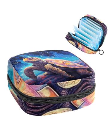 Color Turtle Galaxy Sanitary Napkin Storage Bag Feminine Menstrual Cup Pouches Nursing Pad Holder Tampon Bags Portable Period Bag for Women Teen Girls 1Pcs Multi-colored 1