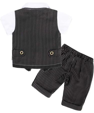 AmzBarley Baby Boys Tuxedo Rompers Suit | Formal Outfit for Kids | Gentleman Dress Shirt Pants Vest Bowtie | Black 1-2 Years - Buy Online on SooperMarket.com