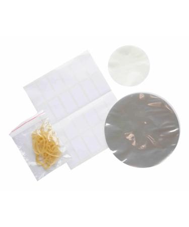 Jam Jar Cover Kit (5 Packs) - 24 Heat Sealing Covers Waxed Discs Rubber Bands and Blank Labels for Finishing 910g/2lb jam and Preserve Jars.