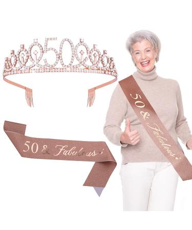 WLLHYF 50th Birthday Queen Sash 50th Rhinestone Tiara Set Birthday Crowns 50th Birthday Decorations Crystal Hair Band Happy Birthday Accessories for Women