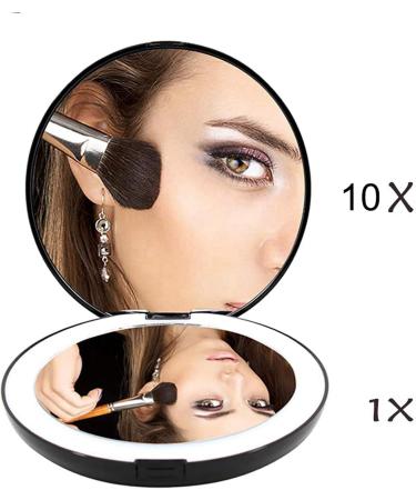 BLASHRD 3X Portable Folding Mirror with LED Light Makeup Mirror 10X Magnifying Glass 12 Lamp Bead Mini Mirror Black - Buy Online on SooperMarket.com