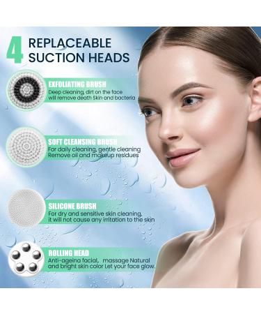 4 in 1 Facial Cleansing Brush - Electric Face Spin Brush with 4 Replacement Heads for Cleaning Exfoliating Massaging (Green) - Buy Online on SooperMarket.com