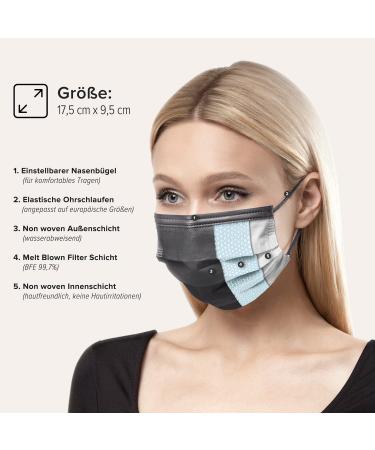 HARD 50 Disposable Face Masks Made in Germany | Type II & CE Certified | Triple Layer Filtration | Breathable & Elastic Earloops | Black 50pc - Adults - Buy Online on SooperMarket.com