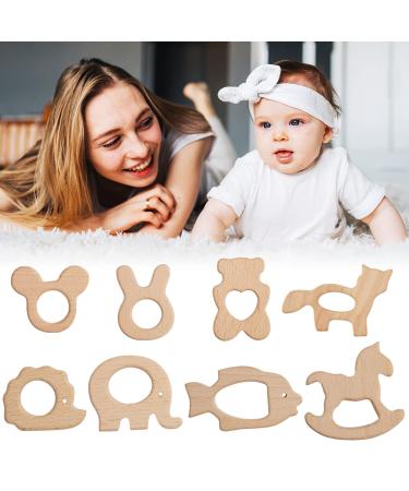 Tyfyh 8-Piece Wooden Baby Bite Ring Set | Safe Wooden Animal Teething Toys | DIY Craft Wooden Rings for Babies & Childcare - Buy Online on SooperMarket.com