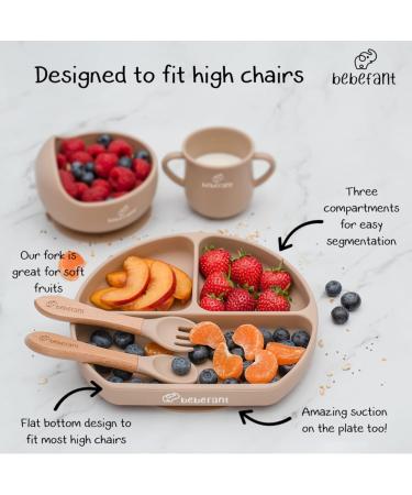 Bebefant Baby Weaning Set | Suction Bowl, Plate, Cup, Bib, Fork & Spoon | Baby Led Weaning Feeding Set - Neutral (Light Brown) - Buy Online on SooperMarket.com