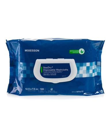McKesson Stay Dry Disposable Wipes or Washcloths for Adults 7.5" x 12.5 100 Wipes 6 Packs 600 Total