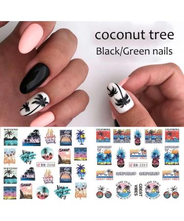 Seaside Series Nail Art Stickers - Green Coconut Palm Beach Design - Summer Holiday Decorations - DIY Nail Art Supplies - Buy Online on SooperMarket.com