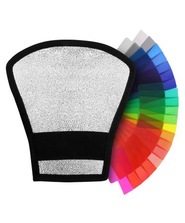 TOAZOE Two-Sides Flash Diffuser Softbox Silver/White Reflector for Canon Nikon Pentax Yongnuo Godox Sigma Speedlite +20pc Strobist Flash Color Lighting Gel Pop up Filter