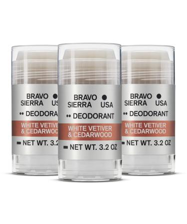 Aluminum-Free Deodorant for Men by Bravo Sierra 3-Pack-Contains Natural Ingredients Long Lasting All-Day Odor and Sweat Protection-White Vetiver & Cedarwood 3.2 oz-Paraben-Free Vegan & Cruelty-Free White Vetiver & Cedarwood 3.2 Ounce (Pack of 3)