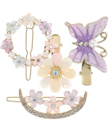 KALLORY Womens Hair Clips 4pcs Acrylic Flower Hair Clips  Rhinestone Bobby Pin Floral Hair Barrettes for Women Girls Girl Hair Clips