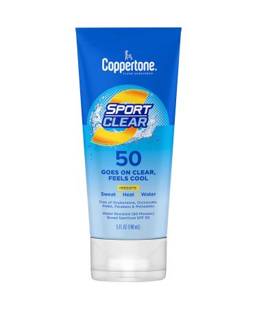 Coppertone SPORT Clear Sunscreen Lotion SPF 50  Water Resistant Sunscreen  Broad Spectrum SPF 50 Sunscreen  5 Fl Oz Tube