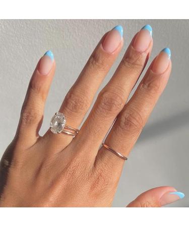 MISUD Short Oval Press on Nails - Glossy Blue French Tip Acrylic Nails - 24 pcs Round Artificial Summer False Nails - Buy Online on SooperMarket.com