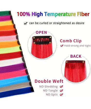 24PCS Colored Hair Extensions Clip In 22Inch Rainbow Hair Extensions - Hair Accessories for Kids, Women - Party Hair Decor - Buy Online on SooperMarket.com