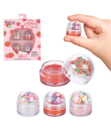 Expressions Girl 4pc Lip Gloss with Confetti Top Berry Sweet Fruity Flavored Lip Gloss For Girls Safe and Non-Toxic Confetti Lip Gloss Gift Set For Girls