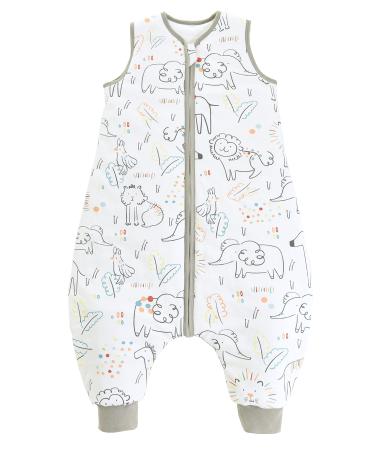 Chilsuessy Toddler Sleeping Bag with Feet (CPC Certification) 2.5 Tog Baby Sleeping Sack with Legs Pyjamas Infant Walking Cotton Wearable Blankets Happy Zoo 80cm/2-3 Years