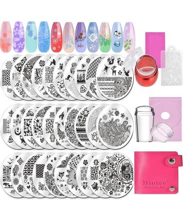 BIEUTEE Nagel stamp nail stamping set nail stamping stencil 30 pieces nail art stamping animals flowers picture stamp nail plate with 1 stamp 2 scrapers nail stamp set 30pcs