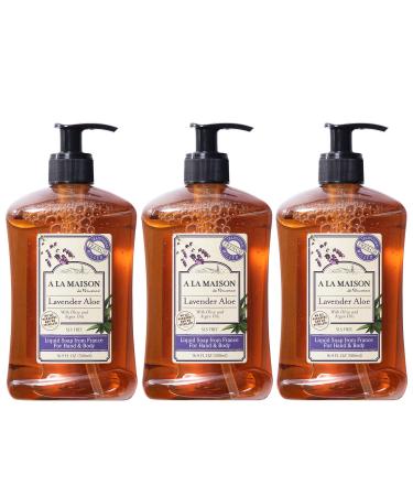 A LA MAISON Lavender Aloe Liquid Hand Soap - Triple French Milled Natural Moisturizing Soap (3 Pack 16.9 oz Bottle) 16.9 Fl Oz (Pack of 3)