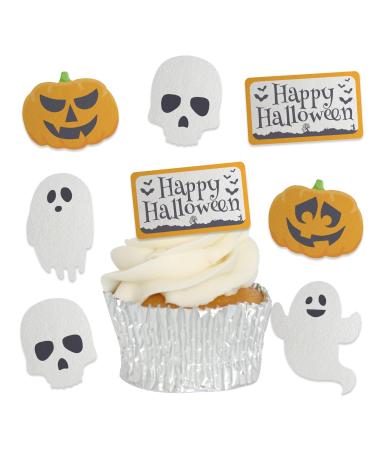 Edible Wafer Happy Halloween Pre-Cut Cupcake Toppers - 24pc
